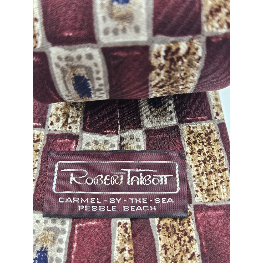 Robert Talbott Carmel-By-The-Sea Silk Tie Burgundy Gold Geometric Hand Sewn USA - Picture 4 of 6